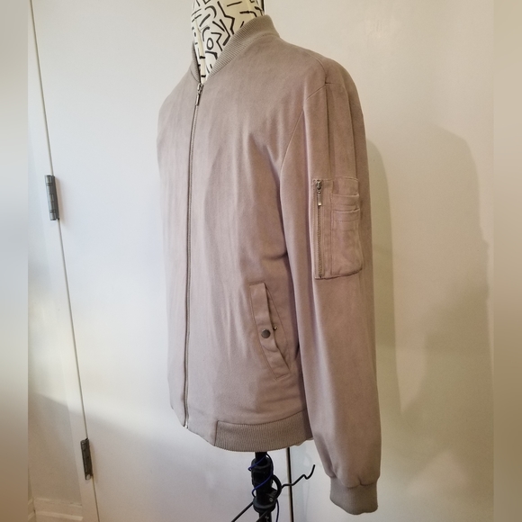 TopMan Mens Dull/Muted Pink faux Suede Bomber Jacket - Picture 4 of 11